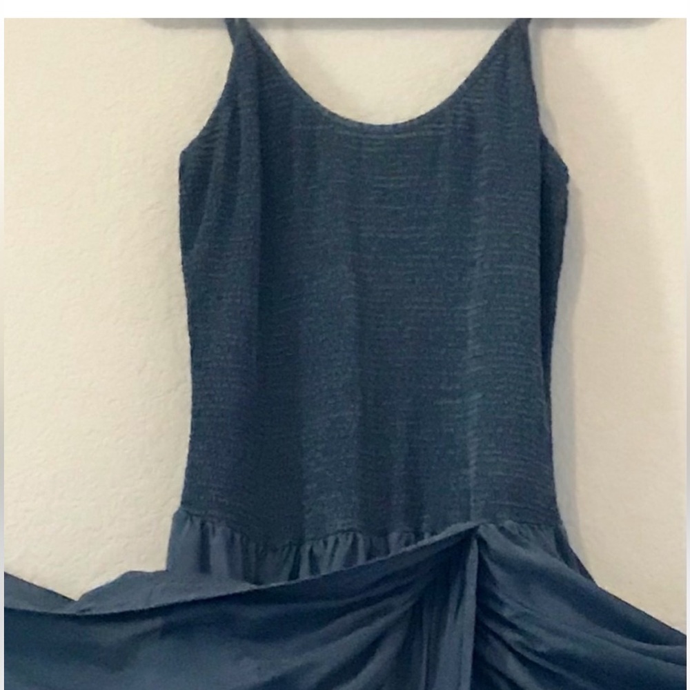 Gunmetal blue elegant silk dress full skirt with smocked tank style top. NWOT - Picture 8 of 9